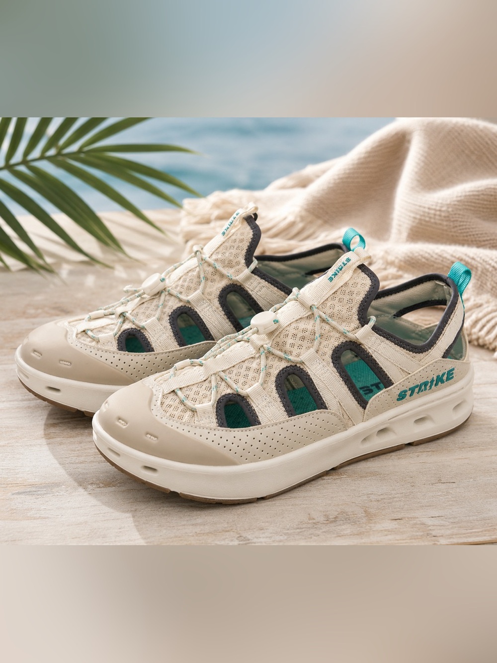 STRIKE Bluefin Sport Water Sandals Men’s 10 Beige Teal NWOT MSRP $100 #30